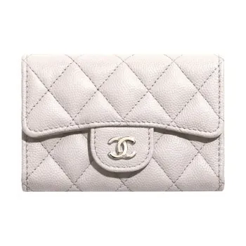 CHANEL Leather Grain Embossed Cow Leather Card Holder, Wallet Women's White