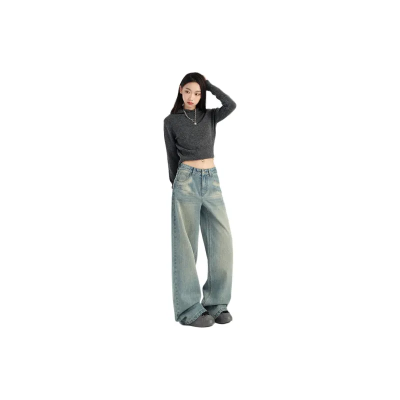 YINLEI Jeans Women's Vintage Blue-2