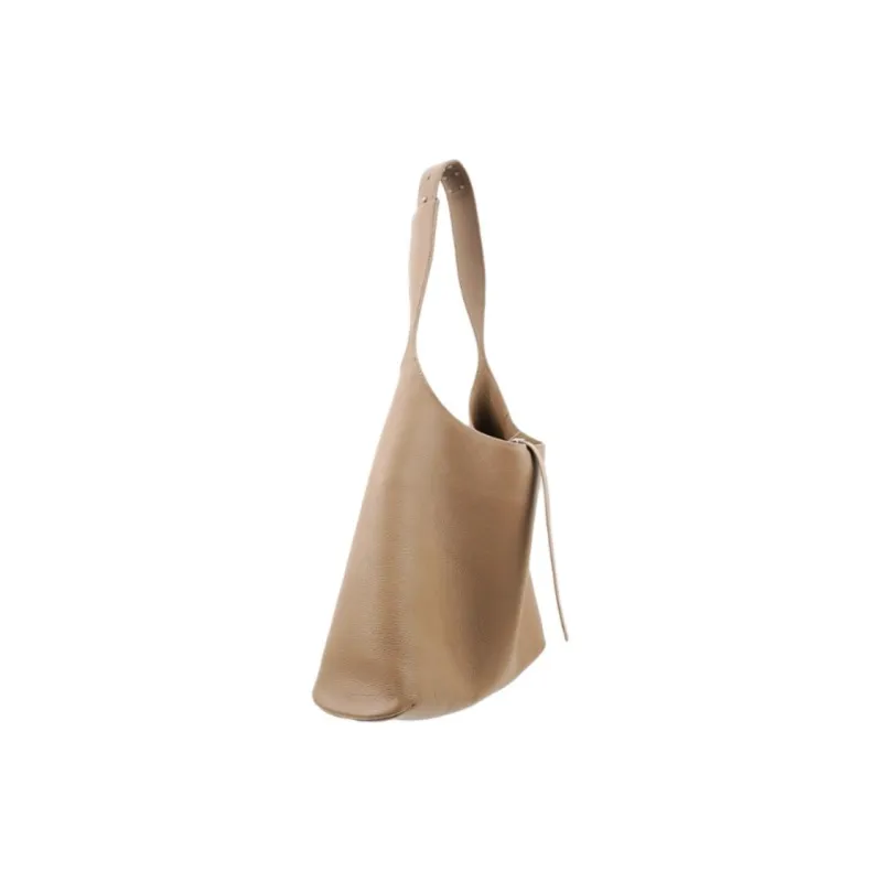 SUREN Top Grain Cow Leather Hobo Bag Handbag Shoulder Bag Large Size Women's Milk Tea Brown/Like Snow-1