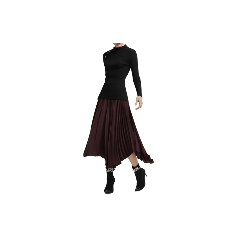 KARL LAGERFELD FW21 Casual Long Skirt Women's Burgundy-1
