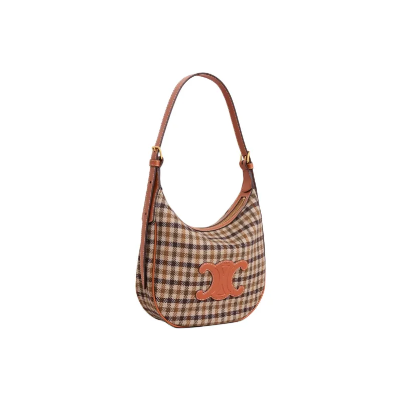 CELINE Cuir Triomphe Plaid Nee Crossbody Bag, Shoulder Bag Small Size Women's Brown & Multicolor-1