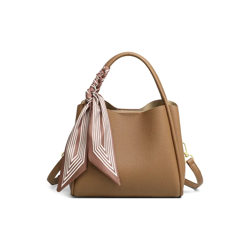 COMELY Cow Leather Patchwork Synthetic Leather Bucket Bags Handbags Regular Women's Brown-3