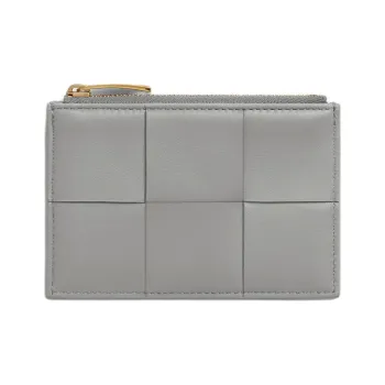 Bottega Veneta Lambskin With Calfskin Card Holder Women's Gray & Blue