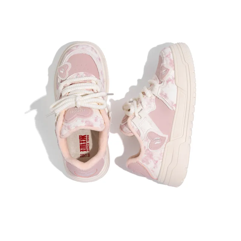 HUANQIU Thermal Breathable Coverage Low Top Skateboard Shoes Women's Cherry Blossom Pink-23