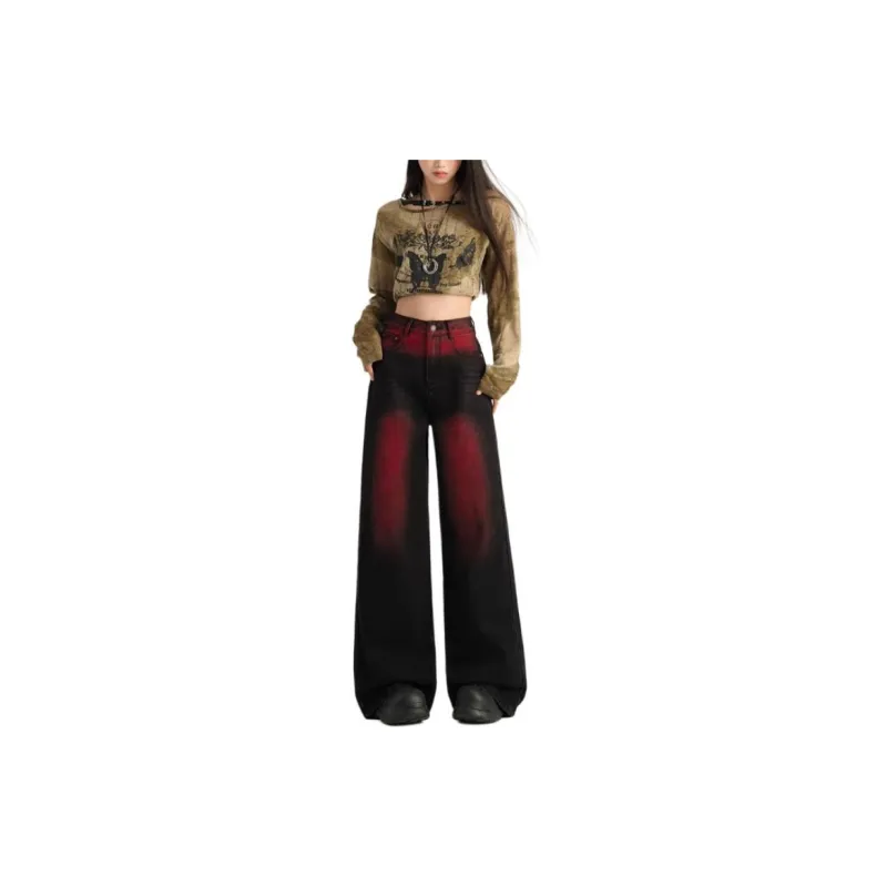 YINLEI Jeans Women's Red-2