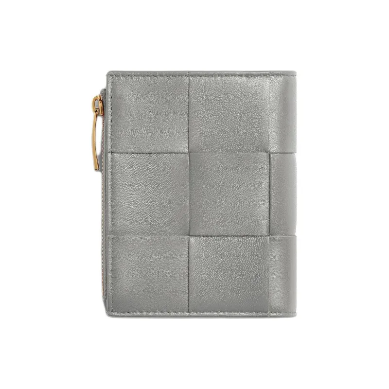 Bottega Veneta CASSETTE Sheepskin Wallet Small Size Women's Silver Gray & Sky Blue-1