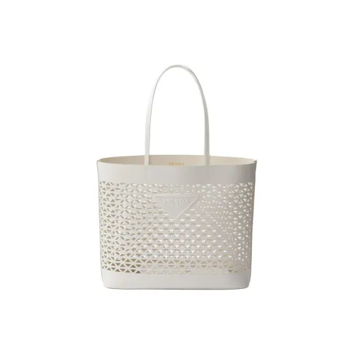 PRADA Leather Tote Bag, Shopping Bag, Shoulder Bag, Handbag Large Size Women's White