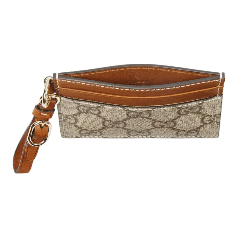 GUCCI Coated Canvas Card Holder Women's Beige & Brown-3
