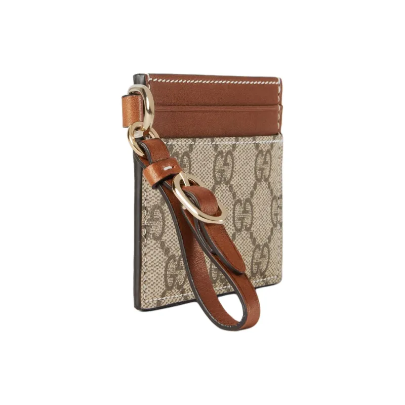 GUCCI Coated Canvas Card Holder Women's Beige & Brown-1