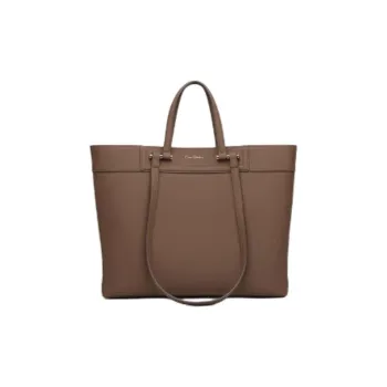 PIERRE CARDIN Cow Leather Tote Bag Shopping Bag Handbag Shoulder Bag Large Size Women's Dark Brown/Yellow Brown/Beige