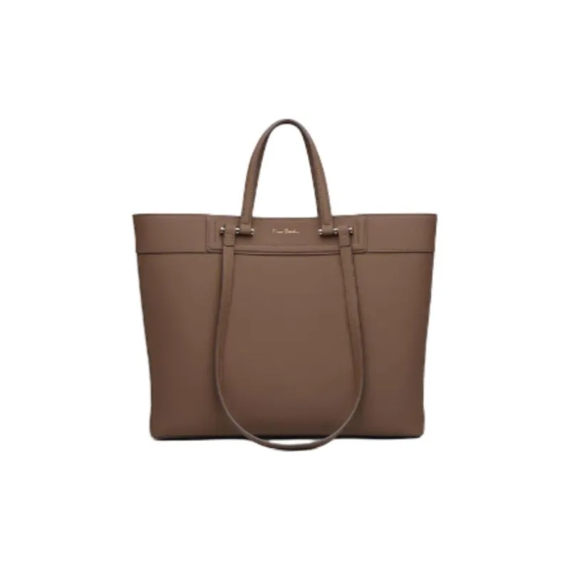 PIERRE CARDIN Cow Leather Tote Bag Shopping Bag Handbag Shoulder Bag Large Size Women's Dark Brown/Yellow Brown/Beige-0