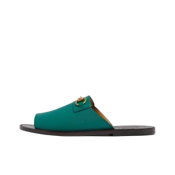 GUCCI Horsebit Leather Flat Slides Green