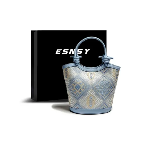 ESNSY Fabric With Cow Leather Handbag Regular Women's Blue