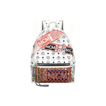 MCM Stark Visetos Coated Canvas With Leather Backpack Large Size Unisex White
