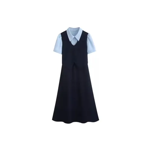 Wbwq Short-Sleeved Dresses Women's Navy Blue/Blue