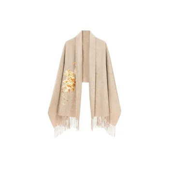 Shanghai Story 100% Sheep Wool Shawls Women's National Elegance Peony 4 Colors