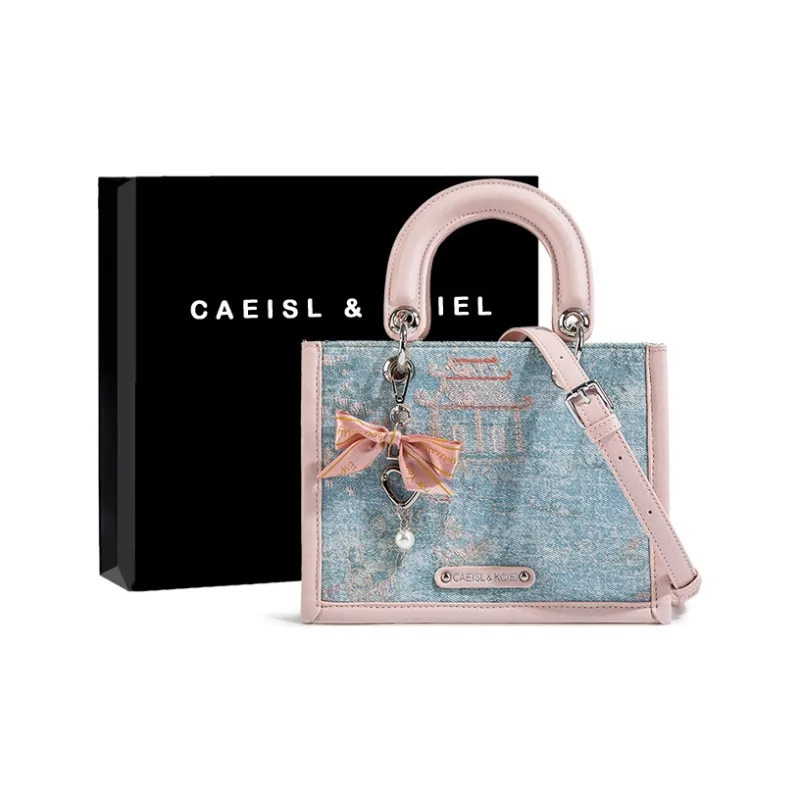 CAEISL&KCIEL Polyurethane Synthetic Leather Handbag Women's Blue And White Embroidered Pink-0