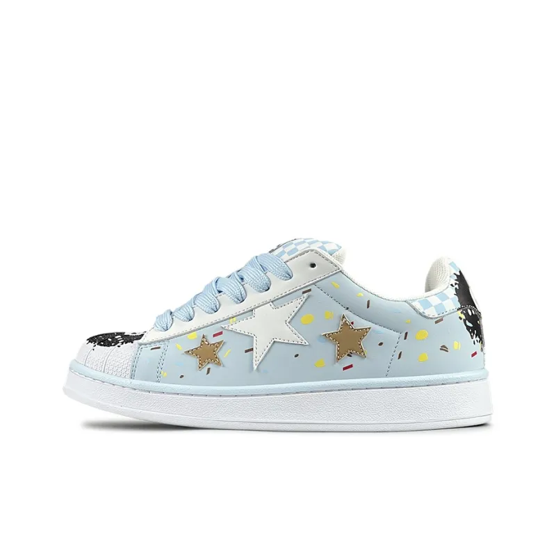 LuzaoT SUPER DRAG Shell Head Anti Slip Wear Resistant Low Top Skateboard Shoes Women's Light Blue-0