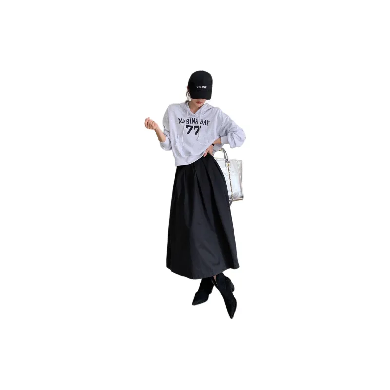 NANING9 Casual Long Skirts Women's Black-1