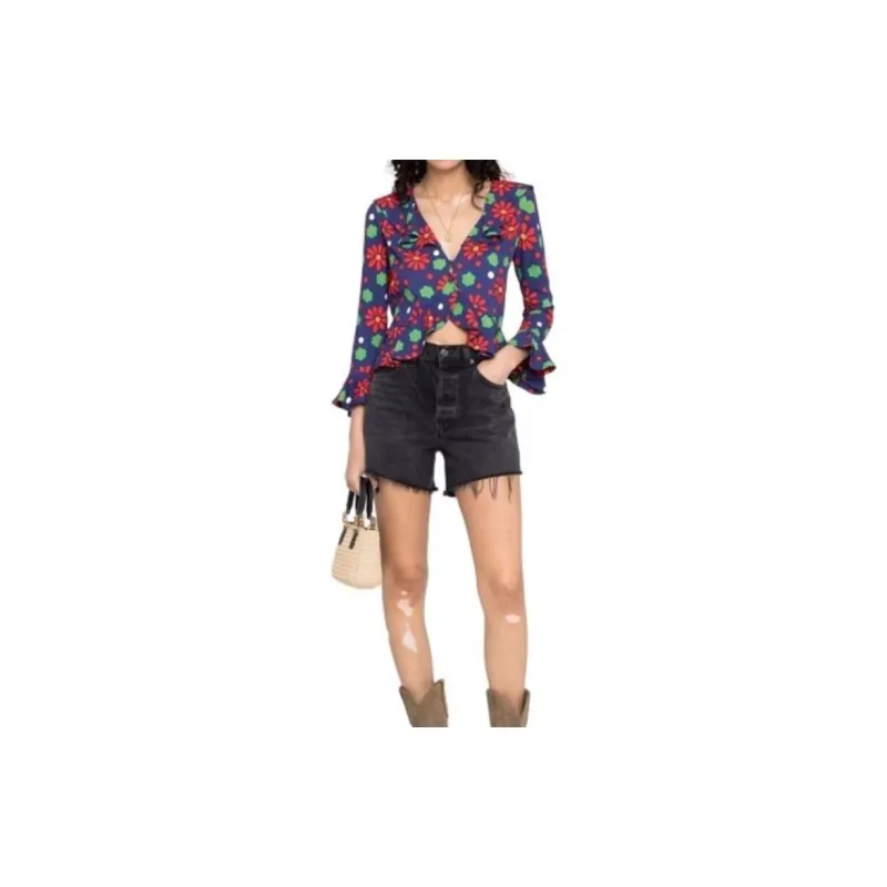 SAINT LAURENT Ruffled V Neck Blouse-4