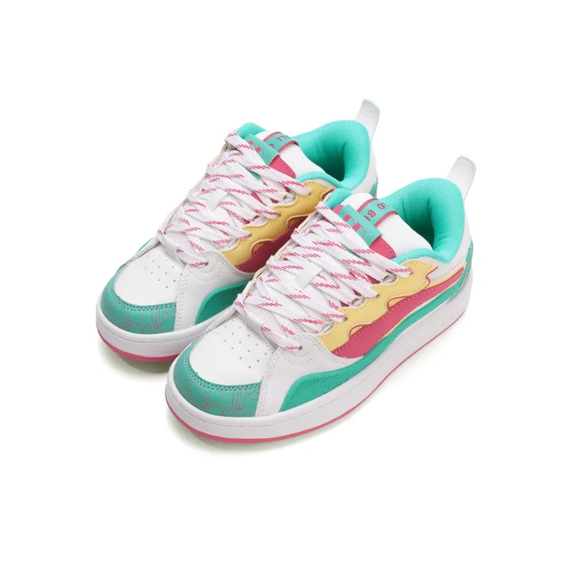 GLO BULL Skateboard Shoes Women's Low Top White Light Lake Blue Pink-2