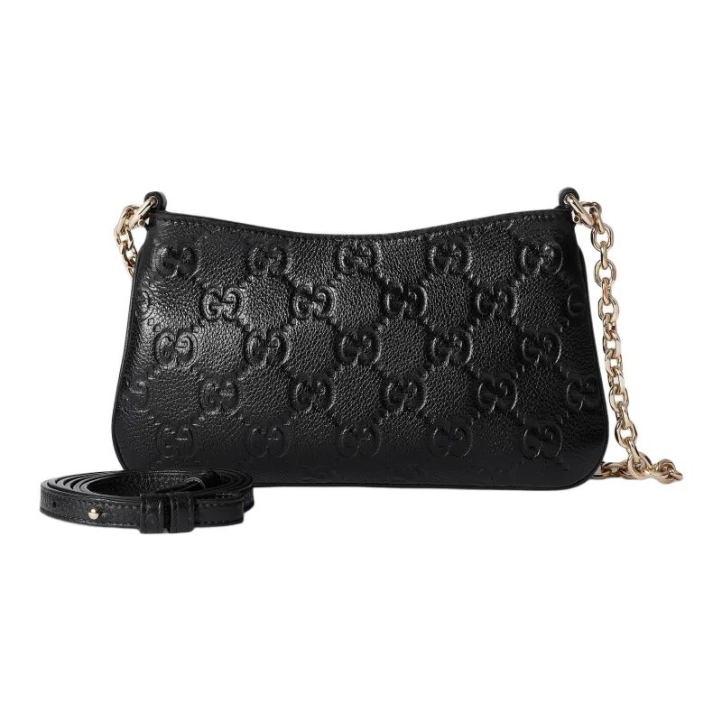 GUCCI Grained Leather Crossbody Bag Shoulder Bag Extra Mini Women's Black-1
