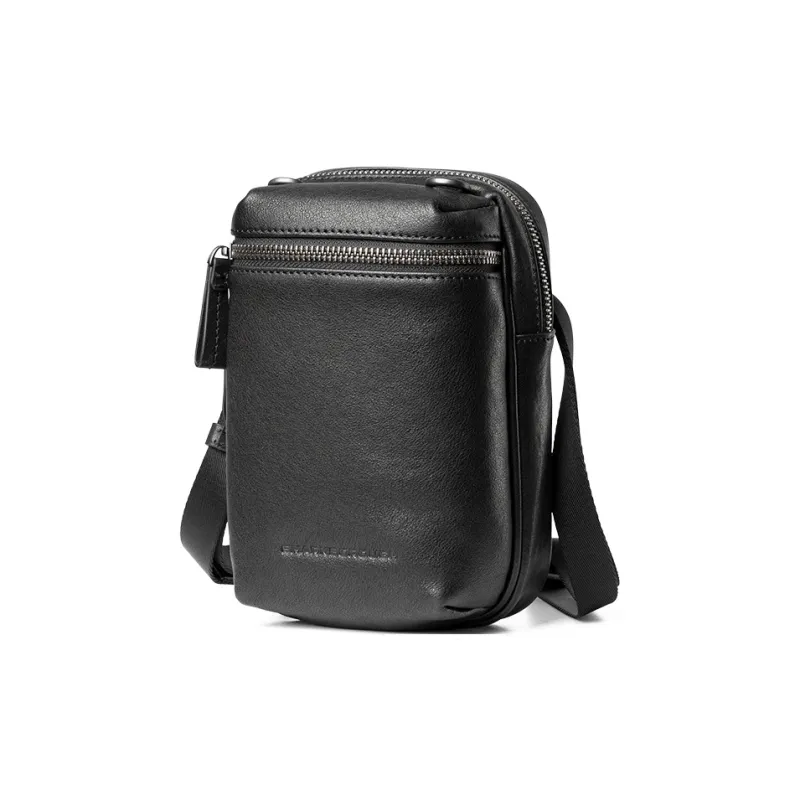 Sharkborough Cow Leather Fanny Pack, Shoulder Bag, Crossbody Bag Small Size Men's Black-2