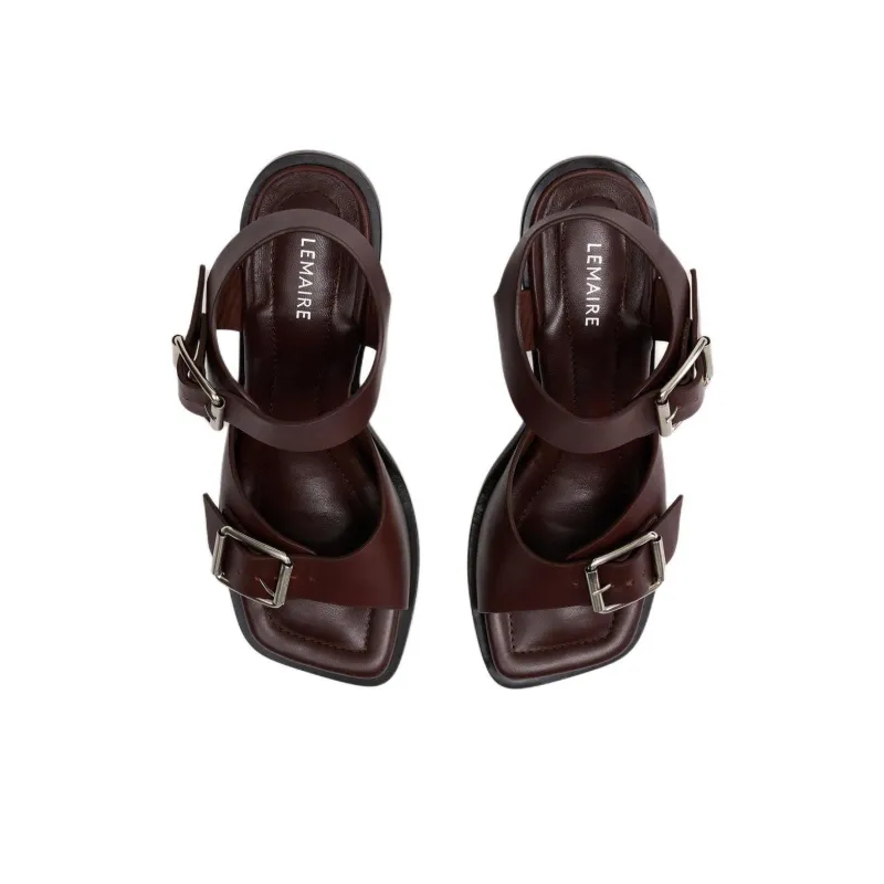 Lemaire One Strap Sandals 8cm Women's Chocolate-4