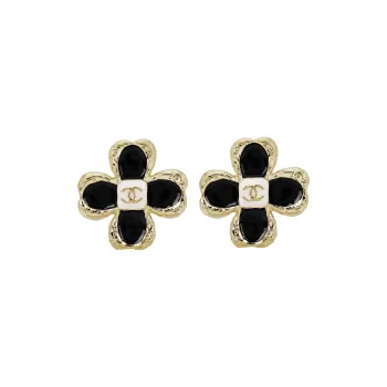CHANEL Colored Glaze Stud Earrings Women's Black