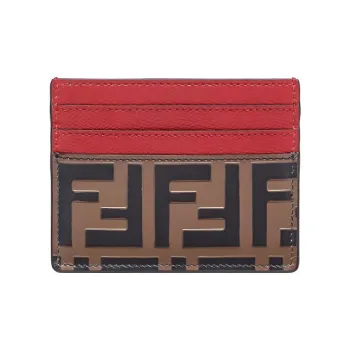 FENDI F Is Fendi Cow Leather Card Holder Women's Red
