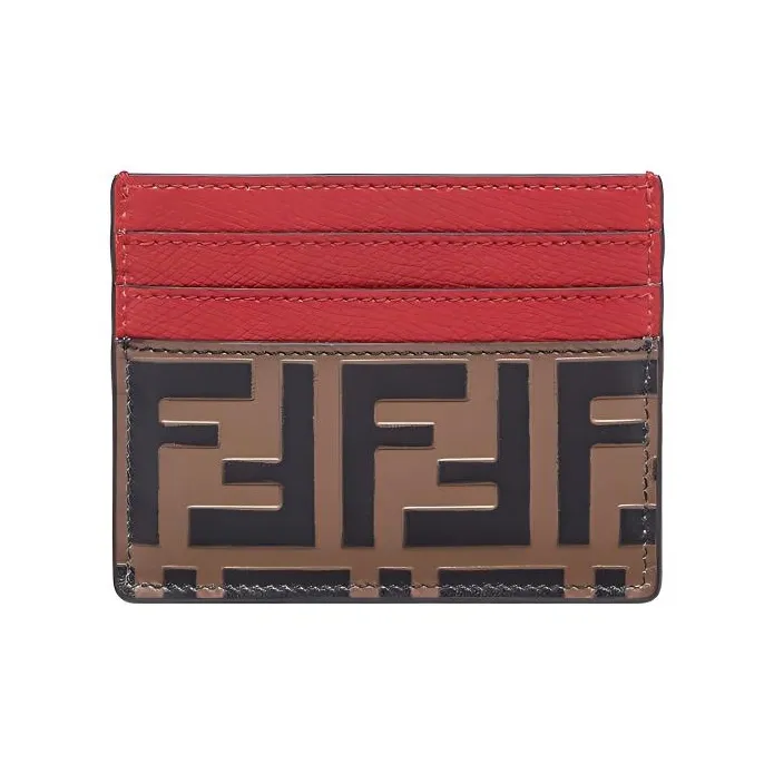 FENDI F Is Fendi Cow Leather Card Holder Women's Red-0