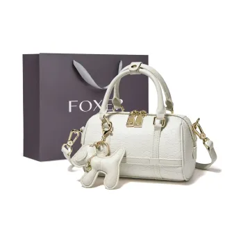 FOXER Cow Leather Patchwork Synthetic Leather Pillow Bag Crossbody Handbag Small Size Women's White/Black