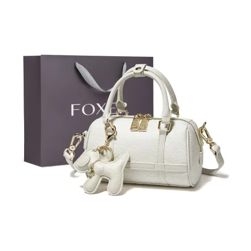 FOXER Cow Leather Patchwork Synthetic Leather Pillow Bag Crossbody Handbag Small Size Women's White/Black