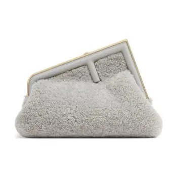FENDI Fendi First Sheepskin Clutch Small Size Women's Light Gray