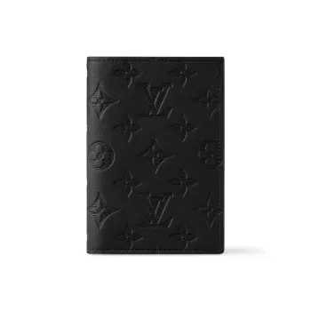 LOUIS VUITTON Monogram Shadow Embossed Cow Leather Passport Holder Men's Black