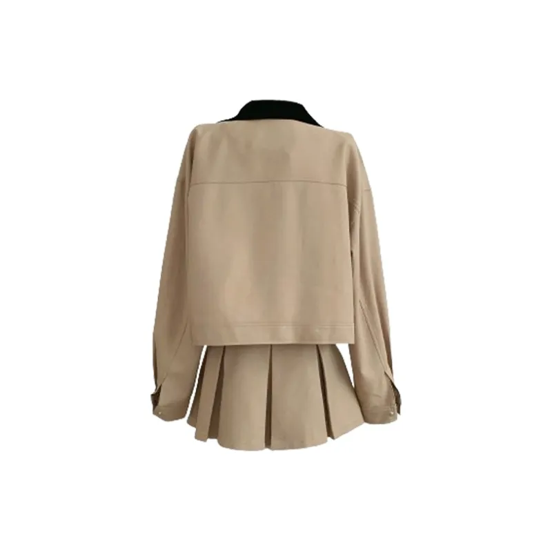XUANSHU Skirt Set Women's Khaki-1