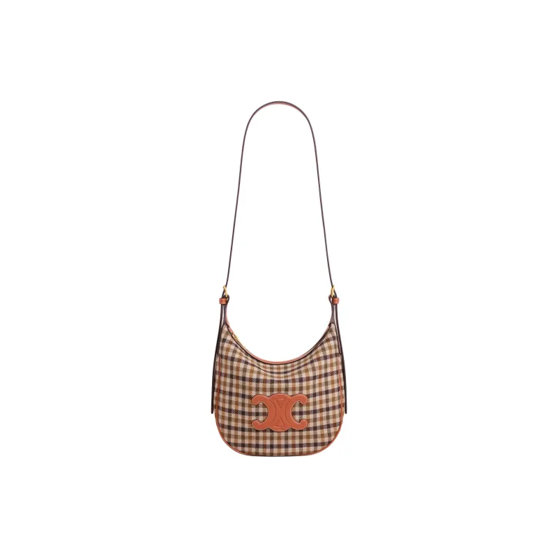 CELINE Cuir Triomphe Plaid Nee Crossbody Bag, Shoulder Bag Small Size Women's Brown & Multicolor-3