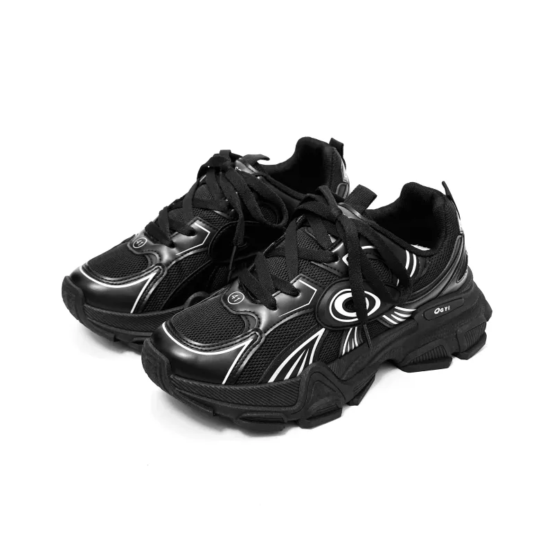 SLnU★3 Lightweight Height Increasing Coverage Low Top Chunky Sneakers Men's Black-2