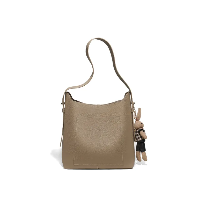 COMELY Cow Leather Bonded Synthetic Leather Bucket Bag Shoulder Bag Regular Women's Khaki-2