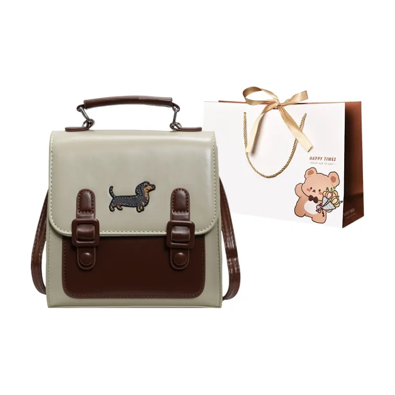 ERANGBEAR PU Backpack Women's Black/White & Brown/Brown/Gray-3