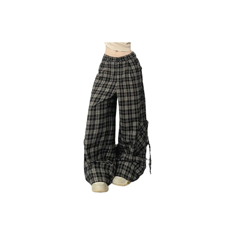YINLEI Casual Pants Women's Black Plaid-2