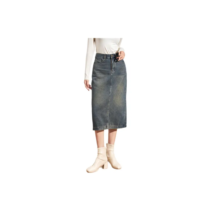 SMEN Denim Long Skirts Women's Blue-8