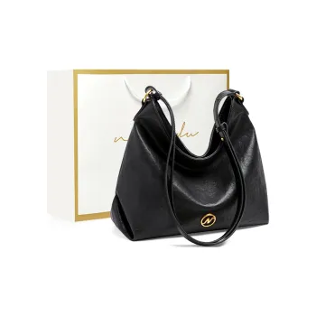 Narandu Cow Leather Patchwork Synthetic Leather Totes Handbag Shoulder Bag Large Size Women's Midnight Black/Gold Brown