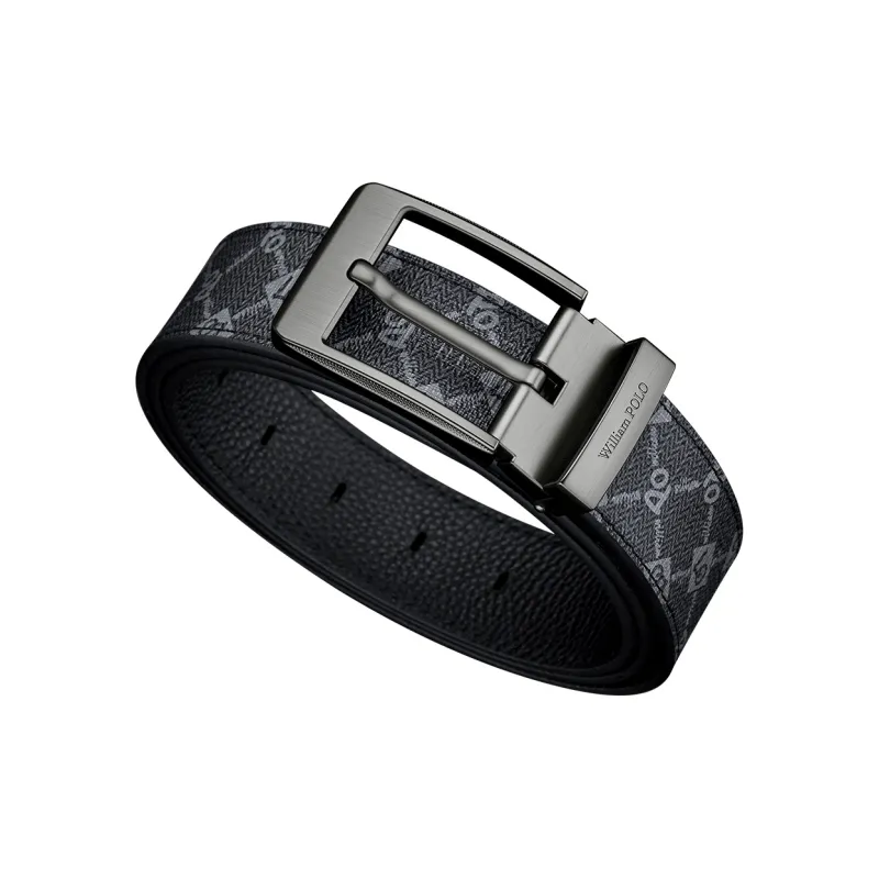 WilliamPOLO PVC Cow Leather Leather Belts Men's Silver Width 3.5CM-1