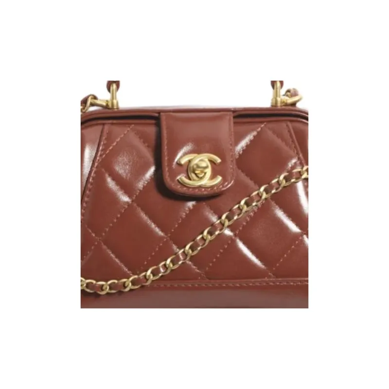 CHANEL Lambskin Handbag, Shoulder Bag, Doctor Bag Women's Brown-1