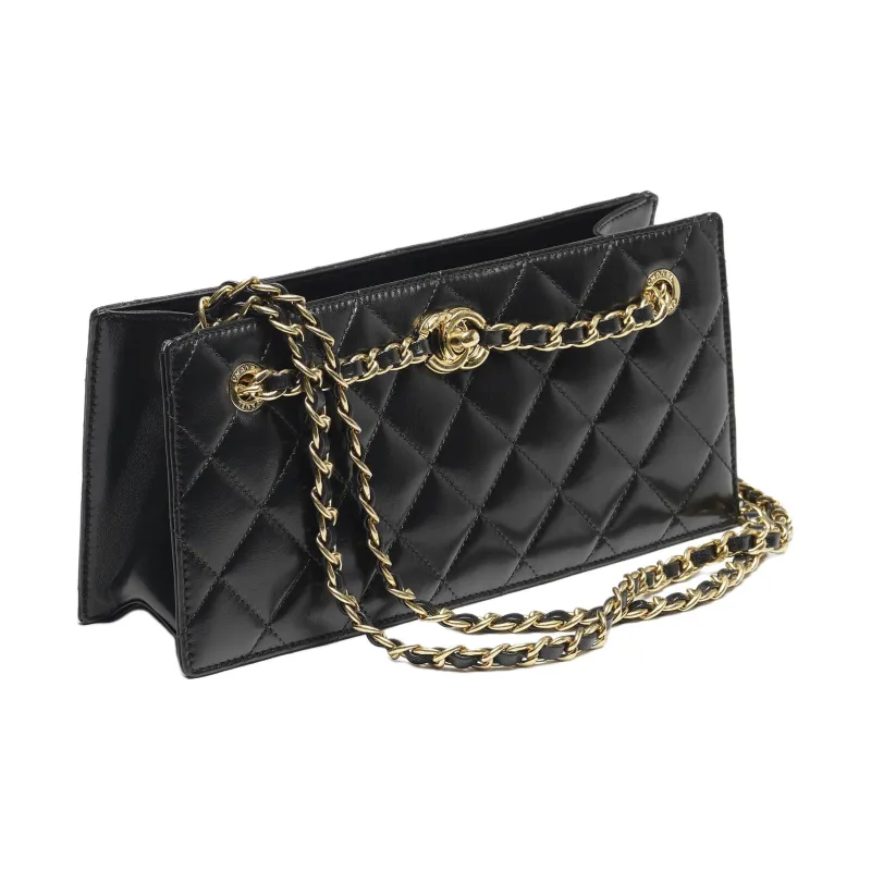 CHANEL Lambskin One Shoulder Crossbody Clutch Women's Black-1