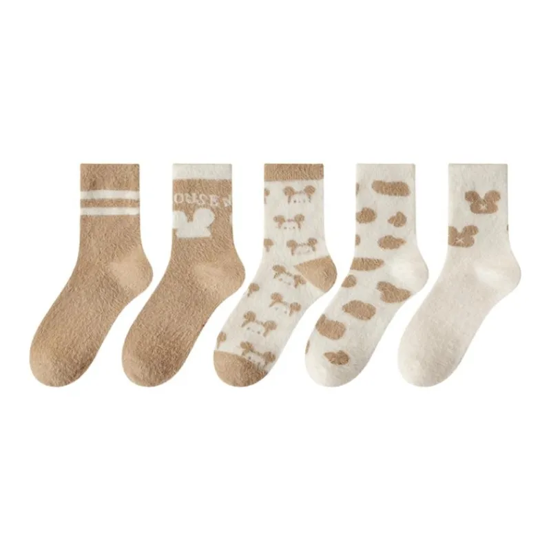 Top Melon Mid Calf Socks Women's 5 Pack Coffee-0