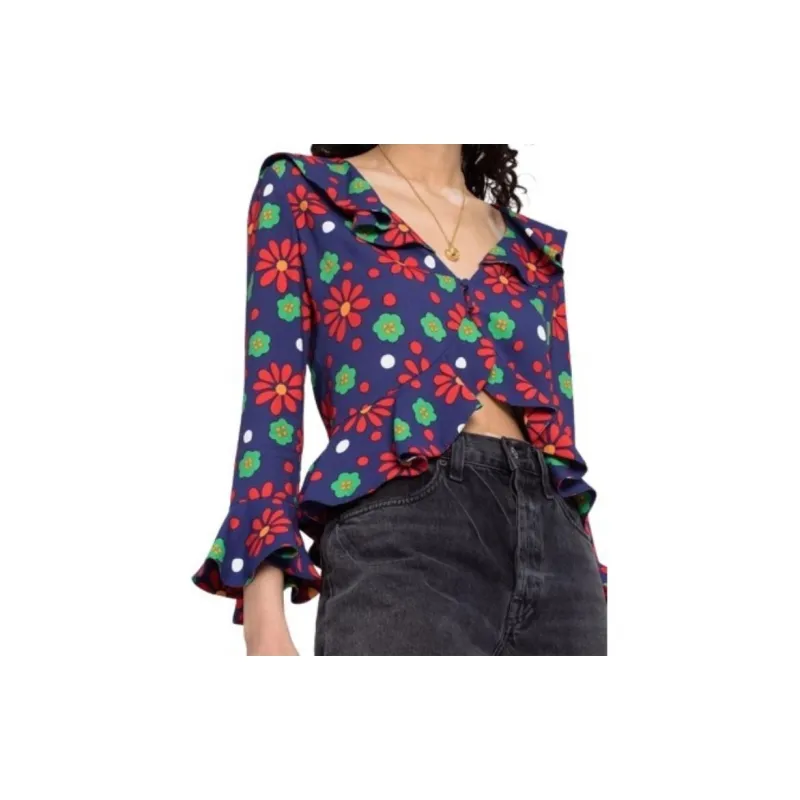 SAINT LAURENT Ruffled V Neck Blouse-6