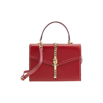 GUCCI Sylvie 1969 Leather Shoulder Bag Crossbody Bag Handbag Small Size Women's Red