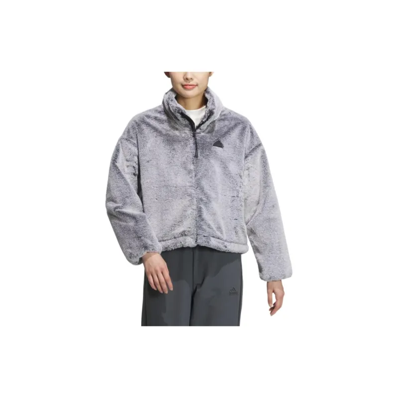 Adidas Dance WARM FUR JACKET Velvet feel Coat Women's Black/Magenta-1